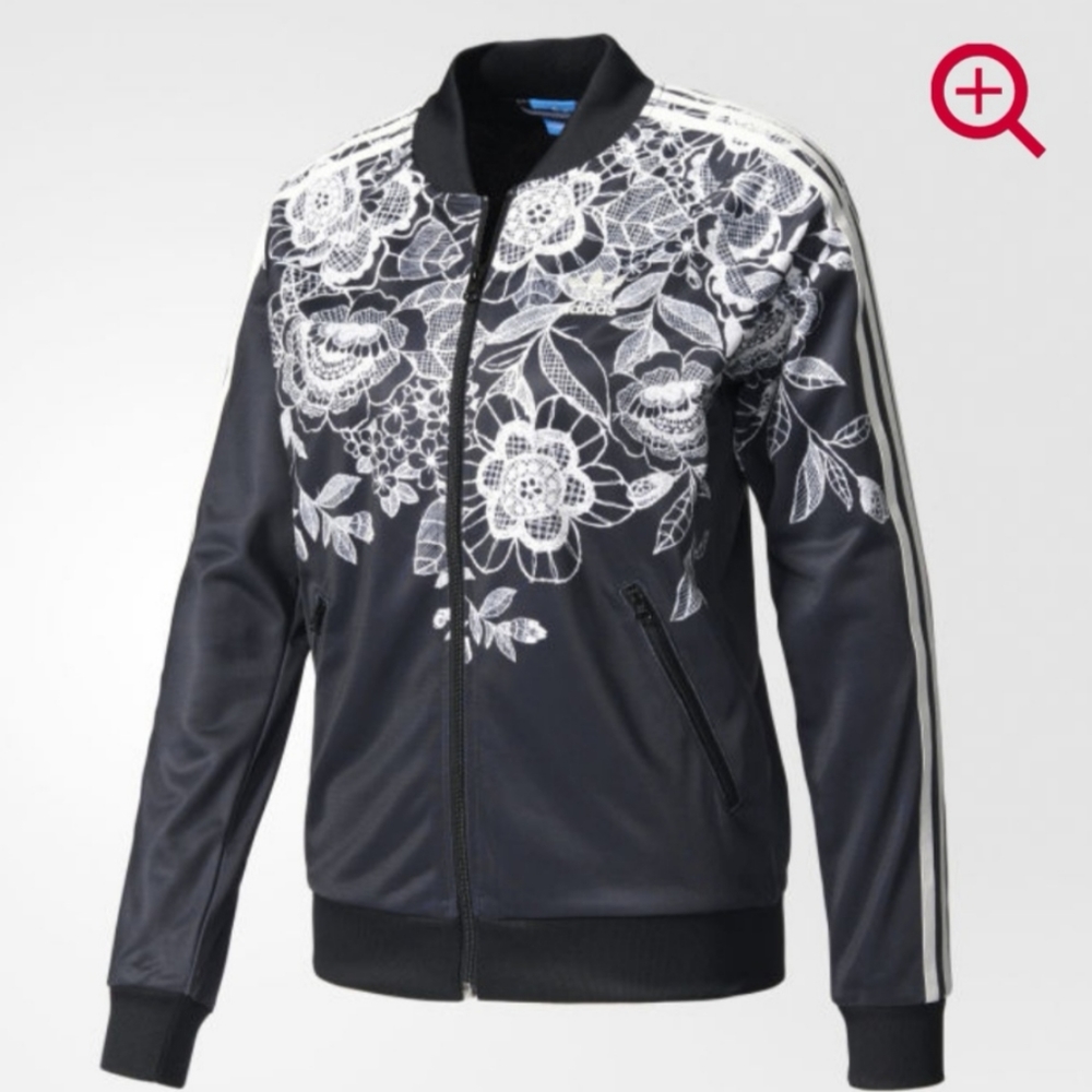 adidas Black and White Floral Bomber Jacket